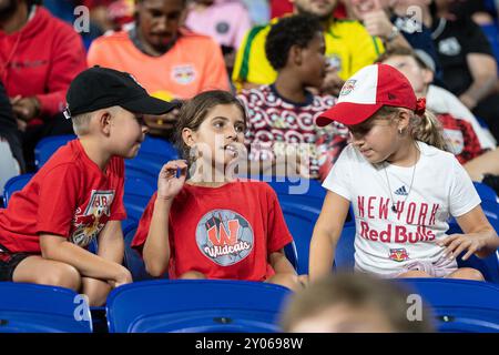 Harrison, New Jersey, USA. 31. August 2024. Fans von Red Bulls, die während des regulären Saisonspiels von MLS gegen Philadelphia Union in der Red Bull Arena in Harrison, NJ, gesehen wurden Philadelphia gewann 2:0. (Kreditbild: © Lev Radin/Pacific Press via ZUMA Press Wire) NUR REDAKTIONELLE VERWENDUNG! Nicht für kommerzielle ZWECKE! Stockfoto