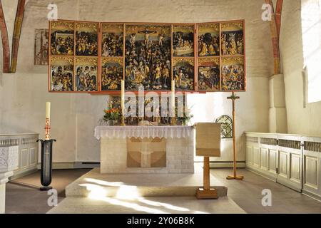 Eichenflügelaltar in der evangelisch-lutherischen Johanniskirche in Bad Zwischenahn, Ammerland, Niedersachsen, Deutschland, Europa Stockfoto