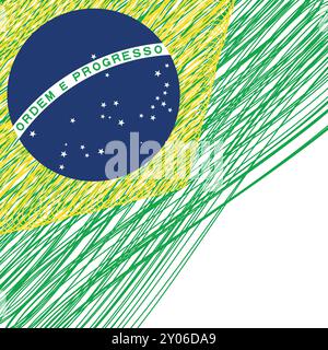 Brasilien Unabhängigkeitstag 7. september. Scribble Stil Brasilien Flagge Vektor Hintergrund. Poster, Karte, Banner. Kopierbereich. Stock Vektor