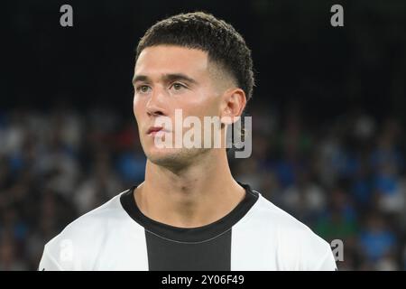 Neapel, Italien. 31. August 2024. Emanuele Valeri von Parma Calcio sieht während des Enelive-Spiels zwischen SSC Napoli und Parma Calcio am 31. August 2024 in Neapel (Foto: Agostino Gemito/Pacific Press) Credit: Pacific Press Media Production Corp./Alamy Live News Stockfoto