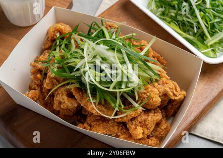 chili, grüne Zwiebeln, Hühnchen, gebraten, Zwiebeln, Zwiebelcreme, scharf, gewürzt, Huhn, Essen, Snack Stockfoto