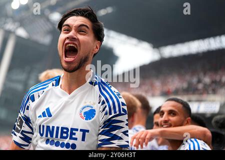 Kopenhagen, Dänemark. September 2024. Superliga-Spiel zwischen dem FC Kopenhagen und Broendby IF in Parken in Kopenhagen Sonntag, 1. September 2024. (Foto: Mads Claus Rasmussen/Scanpix 2024) Credit: Ritzau/Alamy Live News Stockfoto