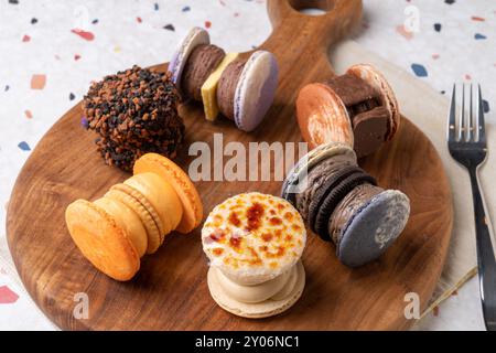 Café, Macaron, Portugiesisch, Eiertorte, Kartoffel, ang Butter, Schokolade, Oreo, Crèmebre, Schweinefleisch, Schlagsahne, Croiffle, Croissant, Waffel, Americano, c Stockfoto