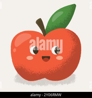Süße Kawaii-Apfelfrucht mit Textur und Gesicht Stock Vektor
