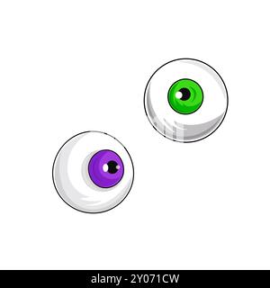 Halloween menschliche Augen im Cartoon-Stil. Einzelne blaue und grüne Augäpfel, Pupille. Illustration für Halloween isoliert auf weißem Hintergrund. Stock Vektor