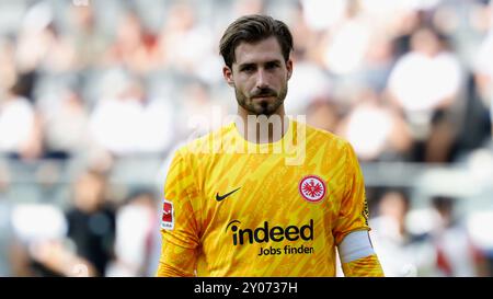 Frankfurt Am Main, Deutschland. 31. August 2024. Deutschland, Frankfurt am Main, 1. Bundesliga, Fußball, Eintracht Frankfurt - TSG Hoffenheim, Deutsche Bank Park, 31. August 2024, 2. Spieltag, Torhüter Kevin Trapp (Eintracht Frankfurt, 1). Quelle: HMB Media/Alamy Live News Stockfoto