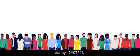 Gruppe von Personen, die in der Schlange bleiben. Teamkonzept. Menschen drängen sich. Vektorabbildung Stock Vektor