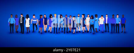 Gruppe von Personen, die in der Schlange bleiben. Teamkonzept. Menschen drängen sich. Vektorabbildung Stock Vektor