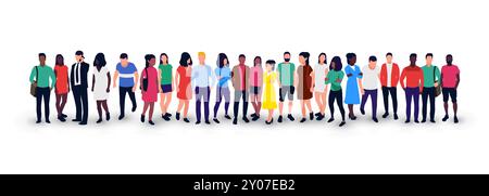 Gruppe von Personen, die in der Schlange bleiben. Teamkonzept. Menschen drängen sich. Vektorabbildung Stock Vektor