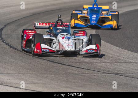 West Allis, Wi, USA. 31. August 2024. GRAHAM RAHAL (15) (USA) aus New Albany, Ohio, fährt während der Hy-Vee Milwaukee Mile 250 auf der Milwaukee Mile in West Allis, WI durch die Kurven. (Kreditbild: © Walter G. Arce Sr./ASP via ZUMA Press Wire) NUR REDAKTIONELLE VERWENDUNG! Nicht für kommerzielle ZWECKE! Stockfoto