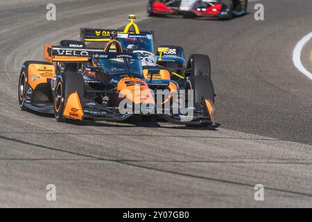 West Allis, Wi, USA. 31. August 2024. Der Fahrer DER NTT INDYCAR-SERIE, PATO OWARD (5) (MEX) aus Monterey, Mexiko, fährt während der Hy-Vee Milwaukee Mile 250 auf der Milwaukee Mile in West Allis, WI durch die Kurven. (Kreditbild: © Walter G. Arce Sr./ASP via ZUMA Press Wire) NUR REDAKTIONELLE VERWENDUNG! Nicht für kommerzielle ZWECKE! Stockfoto