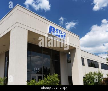 FELGENSCHILD, Research in Motion-Logo auf dem Bürogebäude des Unternehmens. Waterloo, Ontario, Kanada, Nordamerika Stockfoto