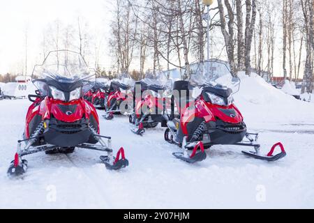 Schneemobile mieten, Ivalo, Finnland, Europa Stockfoto