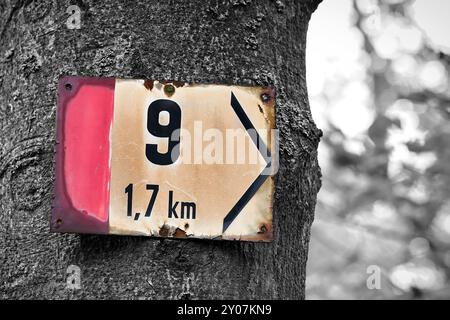 Wegweiser auf einem Wanderweg in Karlovy Vary in der Tschechische Republik Stockfoto