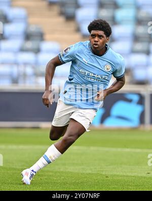 Manchester, Großbritannien. September 2024. Jaden Heskey von Manchester City während des U23-Spiels der Premier League 2 Manchester City gegen Everton im Joie Stadium, Manchester, Vereinigtes Königreich, 1. September 2024 (Foto: Cody Froggatt/News Images) in Manchester, Vereinigtes Königreich am 1. September 2024. (Foto: Cody Froggatt/News Images/SIPA USA) Credit: SIPA USA/Alamy Live News Stockfoto