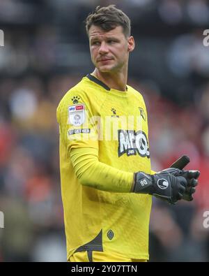 Sheffield, Großbritannien. September 2024. Daniel Bachmann von Watford während des Sky Bet Championship Matches Sheffield United gegen Watford in der Bramall Lane, Sheffield, United Kingdom, 1. September 2024 (Foto: Alfie Cosgrove/News Images) in Sheffield, United Kingdom am 1. September 2024. (Foto: Alfie Cosgrove/News Images/SIPA USA) Credit: SIPA USA/Alamy Live News Stockfoto