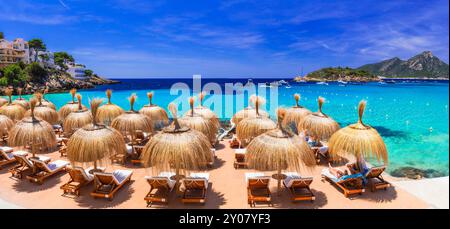 Mallorca (Mallorca) Insel malerischer Strand und beliebter Ferienort Peguera. Spanien Sommerferien auf Balearen Stockfoto