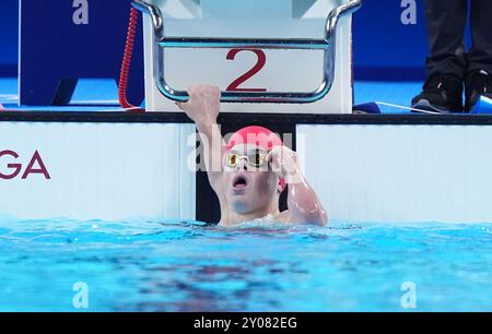 Der britische Dee Bruce während des 100-m-Brustschlags der Männer - SB6 in der South Paris Arena am vierten Tag der Paralympischen Sommerspiele 2024 in Paris. Bilddatum: Sonntag, 1. September 2024. Stockfoto