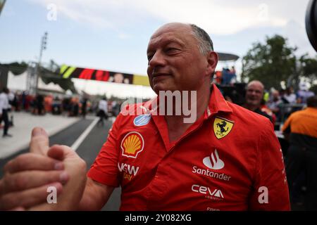 Monza, Italien. Januar 2024. Frederic Vasseur (Scuderia Ferrari HP, Teamchef), Parc Ferme, Podium, Rennen, ITA, Formel 1 Weltmeisterschaft, großer Preis Italiens, Autodromo Nazionale Monza, Renntag, 01.09.2024 Foto: Eibner-Pressefoto/Annika Graf Credit: dpa/Alamy Live News Stockfoto