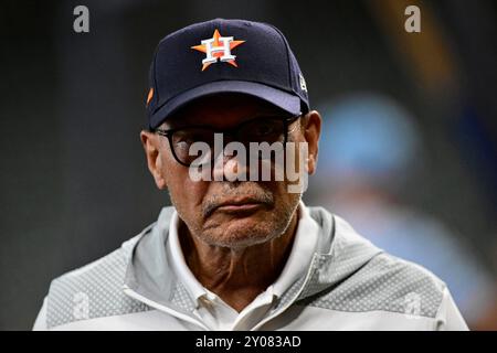 Mr. October, REGGIE JACKSON während des MLB-Baseballspiels zwischen den Kansas City Royals und den Houston Astros am 30. August 2024 im Minute Maid Park Stockfoto