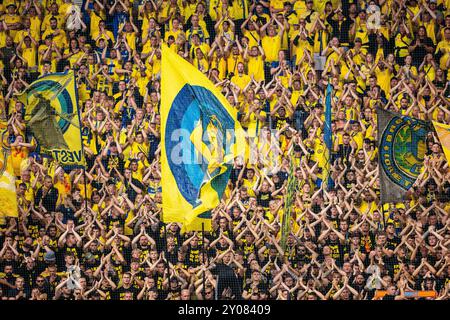 Dänemark. September 2024. Broendby IF's Fans beim 3F Superliga Spiel zwischen dem FC Kopenhagen und Broendby IF in Parken in Kopenhagen am Sonntag, 1. September 2024. (Foto: Mads Claus Rasmussen/Ritzau Scanpix) Credit: Ritzau/Alamy Live News Stockfoto