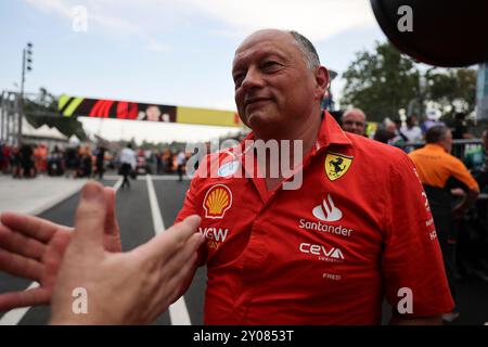 Monza, Italien. Januar 2024. Frederic Vasseur (Scuderia Ferrari HP, Teamchef), Parc Ferme, Podium, Rennen, ITA, Formel 1 Weltmeisterschaft, großer Preis Italiens, Autodromo Nazionale Monza, Renntag, 01.09.2024 Foto: Eibner-Pressefoto/Annika Graf Credit: dpa/Alamy Live News Stockfoto