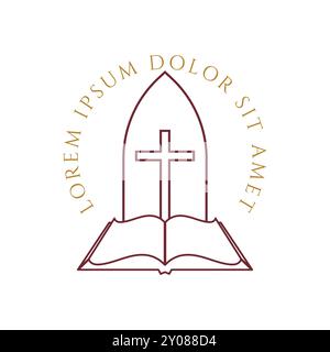 Jesus christliches Kreuz mit Bibel für Religion Kirche Kapelle Evangelium Icon Illustration Design Vektor Stock Vektor