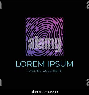 Futuristischer Quadrat moderner Fingerabdruck für sicheres sicheres sicheres Geheimnis starke intelligente Technologie Symbol Illustration Design Vektor Stock Vektor