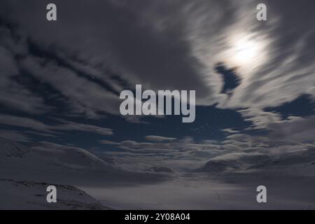 Mondnächte auf Kungsleden, Alesjaure, Norrbotten, Lappland, Schweden, März 2013, Europa Stockfoto