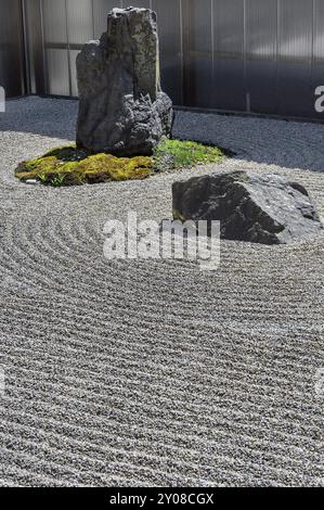 MU Garden, leerer Garten, auch japanischer Steingarten (Kare-san-sui), ist ein trockener Landschaftsgarten, der hauptsächlich aus Felsen, Steinen und Kies besteht, Daishin Ze Stockfoto