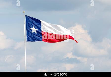 Austin, USA. 31. August 2024. Die texanische Flagge fliegt über dem Qualifikationsrennen am 31. August 2024 auf dem Circuit of the Americas in Lone Star Le Mans. Der Lone Star Le Mans kehrt zum ersten Mal seit 2020 nach Austin, TX, zurück. (Foto: Stephanie Tacy/SIPA USA) Credit: SIPA USA/Alamy Live News Stockfoto