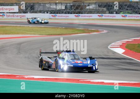 Austin, USA. 31. August 2024. Cadillac Racing's Hypercar (2) während des Trainings der Lone Star Le Mans am 31. August 2024 auf dem Circuit of the Americas. Der Lone Star Le Mans kehrt zum ersten Mal seit 2020 nach Austin, TX, zurück. (Foto: Stephanie Tacy/SIPA USA) Credit: SIPA USA/Alamy Live News Stockfoto