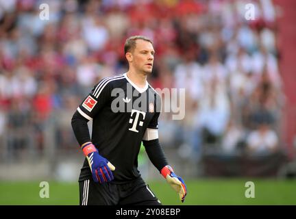 München, Deutschland 01. September 2024: Fussball, Herren, Bundesliga, Saison 2024/2025, FC Bayern München - SC Freiburg, Allianz Arena Manuel neuer (FC Bayern München) Kopf, Oberkörper DFB, DFL-Vorschriften verbieten jede Verwendung von Fotografien als Bildsequenzen und/oder Quasi-Video Stockfoto