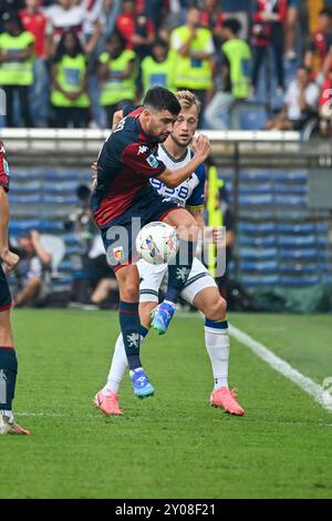 Genua, Italien. September 2024. Aaron Martin aus Genua im Rahmen des Fußballspiels der Serie A zwischen Genua und Hellas Verona im Luigi Ferraris Stadion in Genua, Italien - Samstag, den 01. September 2024. Sport - Fußball . (Foto: Tano Pecoraro/Lapresse) Credit: LaPresse/Alamy Live News Stockfoto