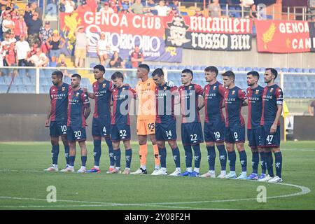 Genua, Italien. September 2024. Genua hält eine Schweigeminute während des Fußballspiels der Serie A zwischen Genua und Hellas Verona im Luigi Ferraris Stadion in Genua (Italien) am Samstag, den 01. September 2024. Sport - Fußball . (Foto: Tano Pecoraro/Lapresse) Credit: LaPresse/Alamy Live News Stockfoto