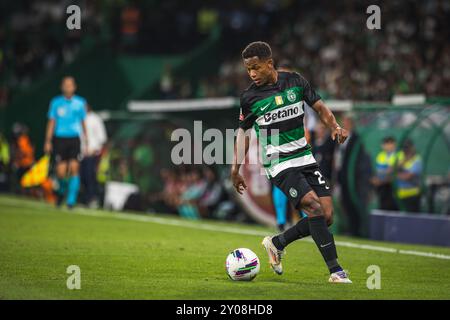 Lissabon, Portugal. 31. August 2024. Geny Catamo von Sporting CP im Spiel der Liga Portugal Betclic zwischen Sporting CP und dem FC Porto im Estadio de Alvalade. (Endpunktzahl: Sporting CP 2 - 0 FC Porto) (Foto: Henrique Casinhas/SOPA Images/SIPA USA) Credit: SIPA USA/Alamy Live News Stockfoto