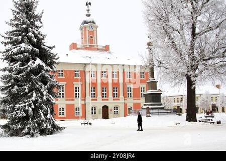 Templin Rathaus, Uckermark, im Winter Stockfoto