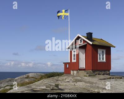 Das Pilothaus auf der kleinen Insel Vrangoe an der schwedischen Westküste bei Göteborg. Aus Wikipedia, der freien Enzyklopädie: Vrangoe ist der Süden Stockfoto