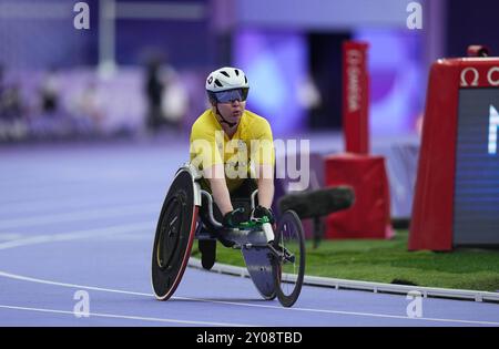 Stade de France, Paris, Frankreich. September 2024. Angela Ballard aus Australien in Aktion im 800-m-T53-Finale der Frauen während der Paralympischen Spiele 2024 in Paris, Frankreich. Ulrik Pedersen/CSM (Bild: © Ulrik Pedersen/Cal Sport Media). Quelle: csm/Alamy Live News Stockfoto