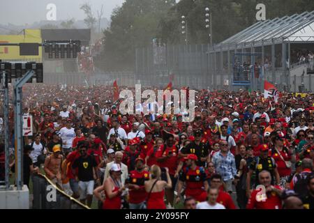 Zuschauer, Fans während der Formel 1 Pirelli Gran Premio dâItalia 2024, des Großen Preises von Italien 2024, 16. Runde der Formel 1-Weltmeisterschaft 2024 vom 30. August bis 1. September 2024 auf dem Autodromo Nazionale Monza in Monza, Italien Stockfoto