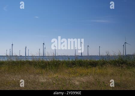 Windturbinen an der Nordseeküste, Niederlande Stockfoto