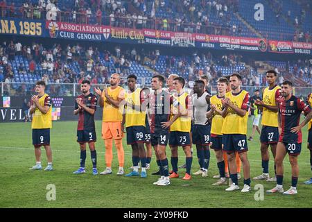 Genua, Italien. September 2024. Genua-Spieler am Ende des Spiels während des Fußballspiels der Serie A zwischen Genua und Hellas Verona im Luigi Ferraris Stadion in Genua, Italien - Samstag, den 01. September 2024. Sport - Fußball . (Foto: Tano Pecoraro/Lapresse) Credit: LaPresse/Alamy Live News Stockfoto