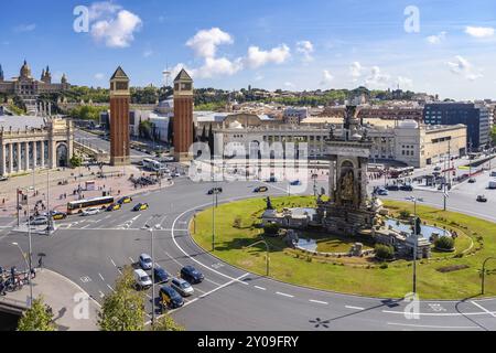 Barcelona Spanien, Blick auf die Skyline der Stadt am Espanya-Platz in Barcelona Stockfoto