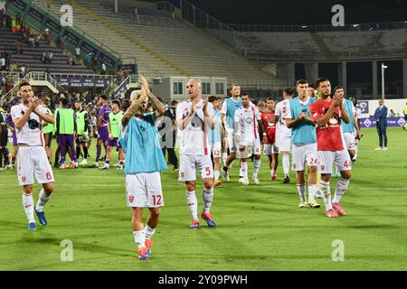 Florenz, Italien. September 2024. Das AC Monza Team während des dritten Fußballspiels der Serie A zwischen Fiorentina und Monza im Artemio Franchi Stadium in Florenz, Italien - Sonntag, 1. September 2024. Sport - Fußball (Foto AC Monza/LaPresse von Studio Buzzi) Credit: LaPresse/Alamy Live News Stockfoto