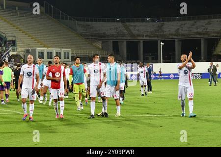 Florenz, Italien. September 2024. Das AC Monza Team während des dritten Fußballspiels der Serie A zwischen Fiorentina und Monza im Artemio Franchi Stadium in Florenz, Italien - Sonntag, 1. September 2024. Sport - Fußball (Foto AC Monza/LaPresse von Studio Buzzi) Credit: LaPresse/Alamy Live News Stockfoto