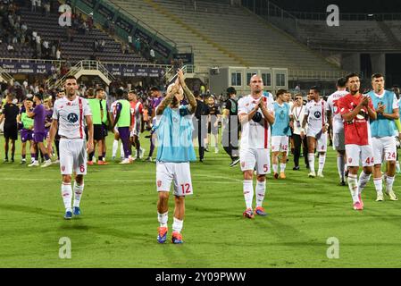 Florenz, Italien. September 2024. Das AC Monza Team während des dritten Fußballspiels der Serie A zwischen Fiorentina und Monza im Artemio Franchi Stadium in Florenz, Italien - Sonntag, 1. September 2024. Sport - Fußball (Foto AC Monza/LaPresse von Studio Buzzi) Credit: LaPresse/Alamy Live News Stockfoto