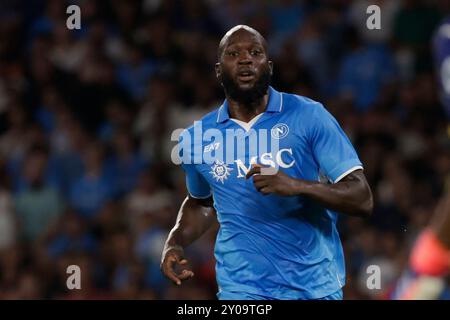 Romelu Lukaku von Neapel reagiert auf das Fußballspiel der Serie A SSC Napoli – Parma Calcio Stadio Maradona am 31. August 2024 in Neapel. Stockfoto