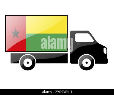 Die Guinea-Bissau-Flagge ist auf die Silhouette eines Lastwagens gemalt. Hochglanz-Illustration Stockfoto