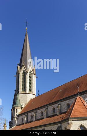 Römisch-katholische Pfarrkirche St. Konrad, erbaut zwischen 1889 und 1893 nach Plänen des Architekten Laur, Kirchturm, Kirche, sakraler Architekt Stockfoto