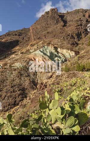 Die farbigen Gesteinsschichten von Los Azulejos bei Tasarte, Gran Canaria, Kanarischen Inseln, Spanien, Mogan, Gran Canaria, Kanarische Inseln, Spanien, Europa Stockfoto